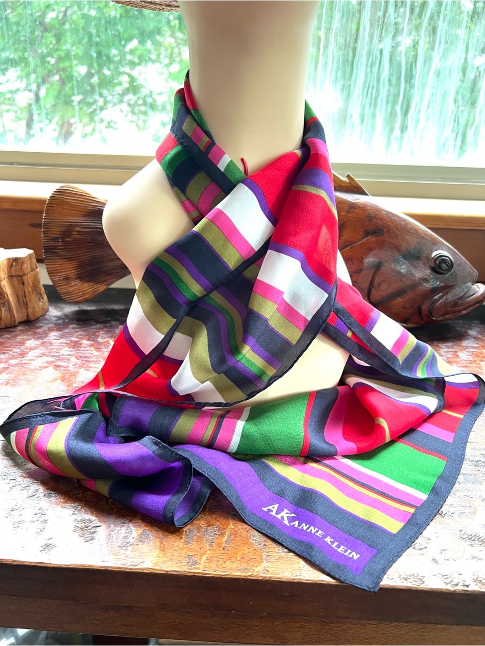 Y2K 90’s 80’s Vintage Luxe Ann Klein Silk Striped Scarf 🧣 10” X 52” Vibrant